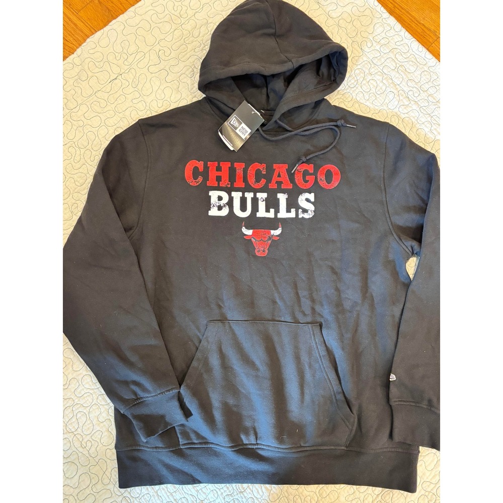 New Era Chicago Bulls Hoodie Mens XL Black Distressed Graphic NBA